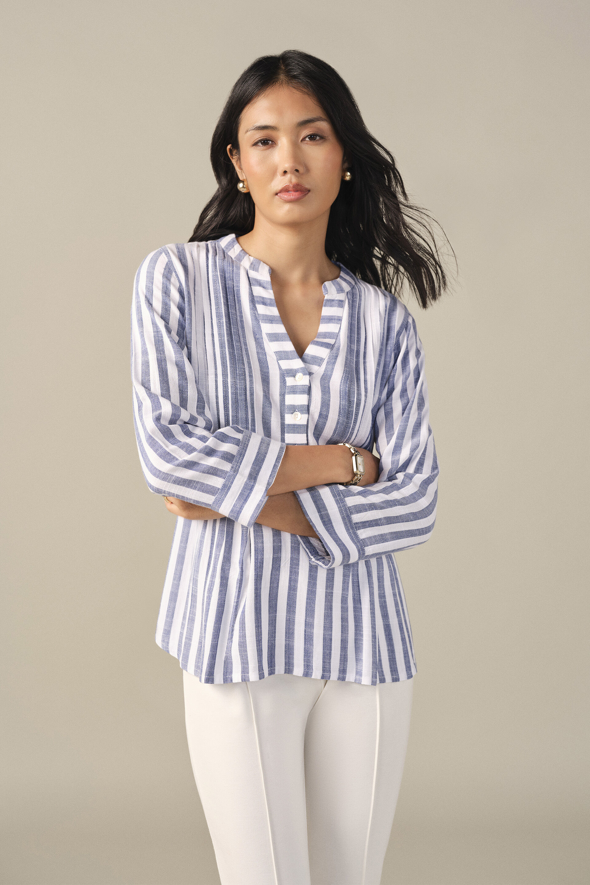 Striped Top in White, Blue, image 1
